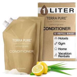 Terra Pure Spa Collection 1 Liter Body Wash Refill Bag For Soap Dispensers | Bulk Toiletries for Vacation Rentals, and Home Bathroom Showers | Green Tea Lemongrass | Set of 3
