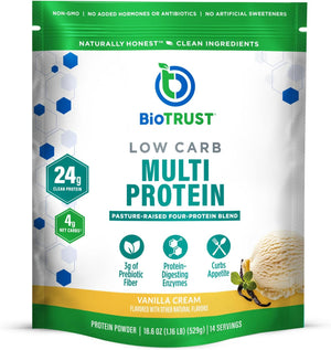 BioTrust Low Carb Protein Powder - Natural and Delicious Whey & Casein Blend from Grass-Fed Hormone Free Cows - Non GMO, Soy Free, Gluten Free, Hormone Free (Vanilla)