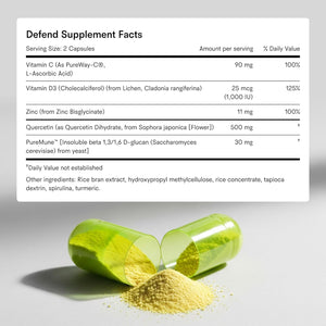 Tally Health Defend Immune Support & Longevity Supplement | Quercetin 500mg, Vitamin C, Beta-Glucan, Zinc & Vitamin D3 - Immune Boost & Wellness Support - Vegan, Non-GMO, Gluten Free | 60 Capsules
