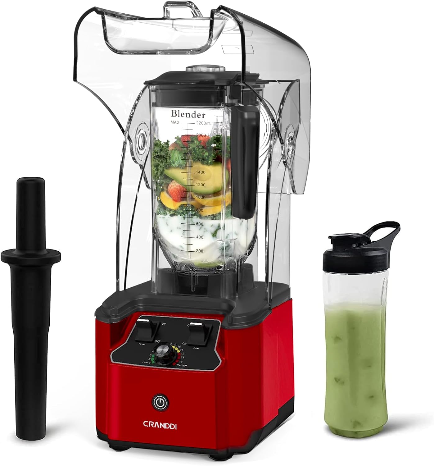 Commercial Quiet Blender, 2200 Watt Professional Countertop Blender with 80oz Pitcher, Built-in Pulse & 15-speeds Control, Smoothie Blender for Commercial and Home, K90 Red