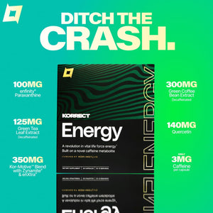 Korrect Energy Paraxanthine Supplement | Clean Energy & Focus Support | Caffeine Alternative for Mental Clarity & Jitter-Free Stamina | Vegan, Gluten Free, Non-GMO | 30 Capsules