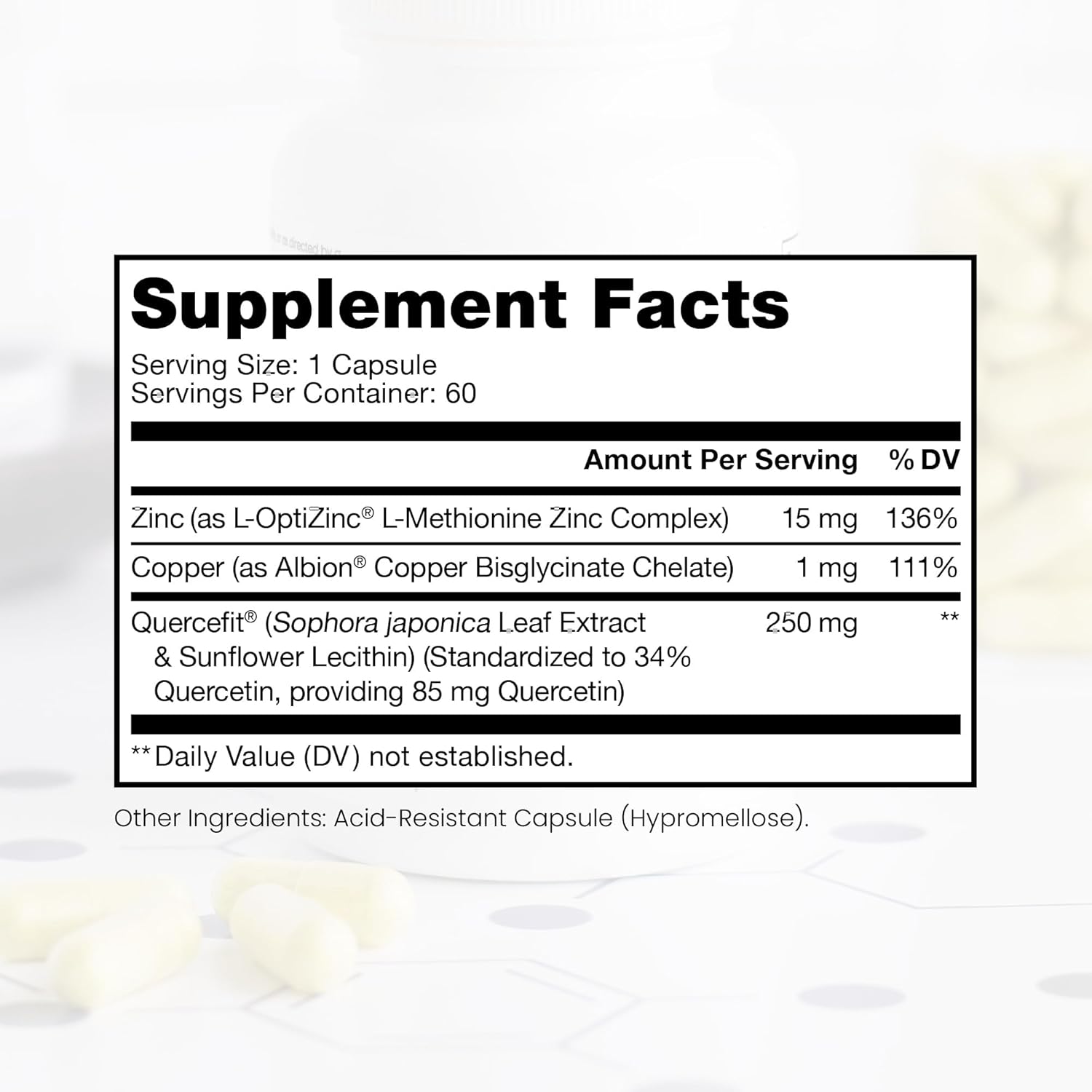 Zinc Defense | Zinc + Copper + Quercetin | 60 Servings in Vegan Capsules | L-OptiZinc & Quercefit Ionophore | Chelated Minerals | Immune, Gut, & Hormonal Balance Support