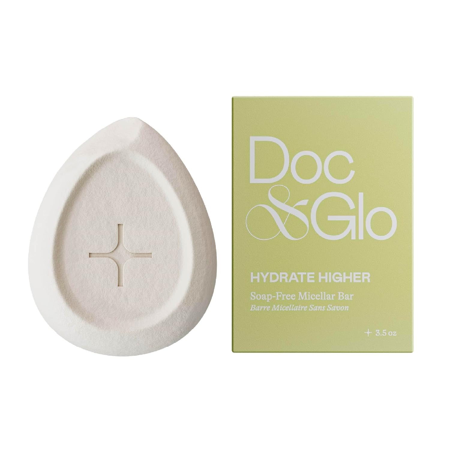 Doc & Glo Hydrate Higher Soap-Free Micellar Bar, Gentle Cleanser for Face, Hands & Body, Makeup Removing Cleansing Bar for Sensitive Skin, pH-Friendly, Witch Hazel, Goji Berry & Dragon Fruit