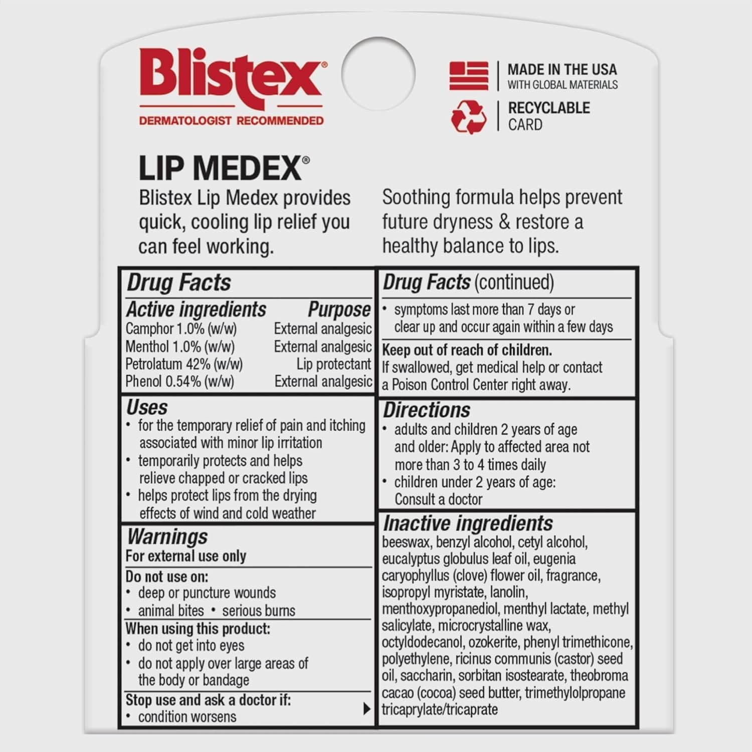 Blistex Lip Medex Stick, 0.15 oz Each, Advanced Hydration, Medicated Relief with Cooling, Soothes and Protects, Restores Healthy Moisture Balance to Lips, 3 Count, 1 Pack