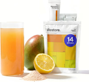 The Absorption Company Electrolyte Powder Packets - Workout Recovery & Hydration Drink Mix with Liposomal Glutathione, Vitamin C & Methylated B Vitamins - Mango Lemonade (28 Sticks)