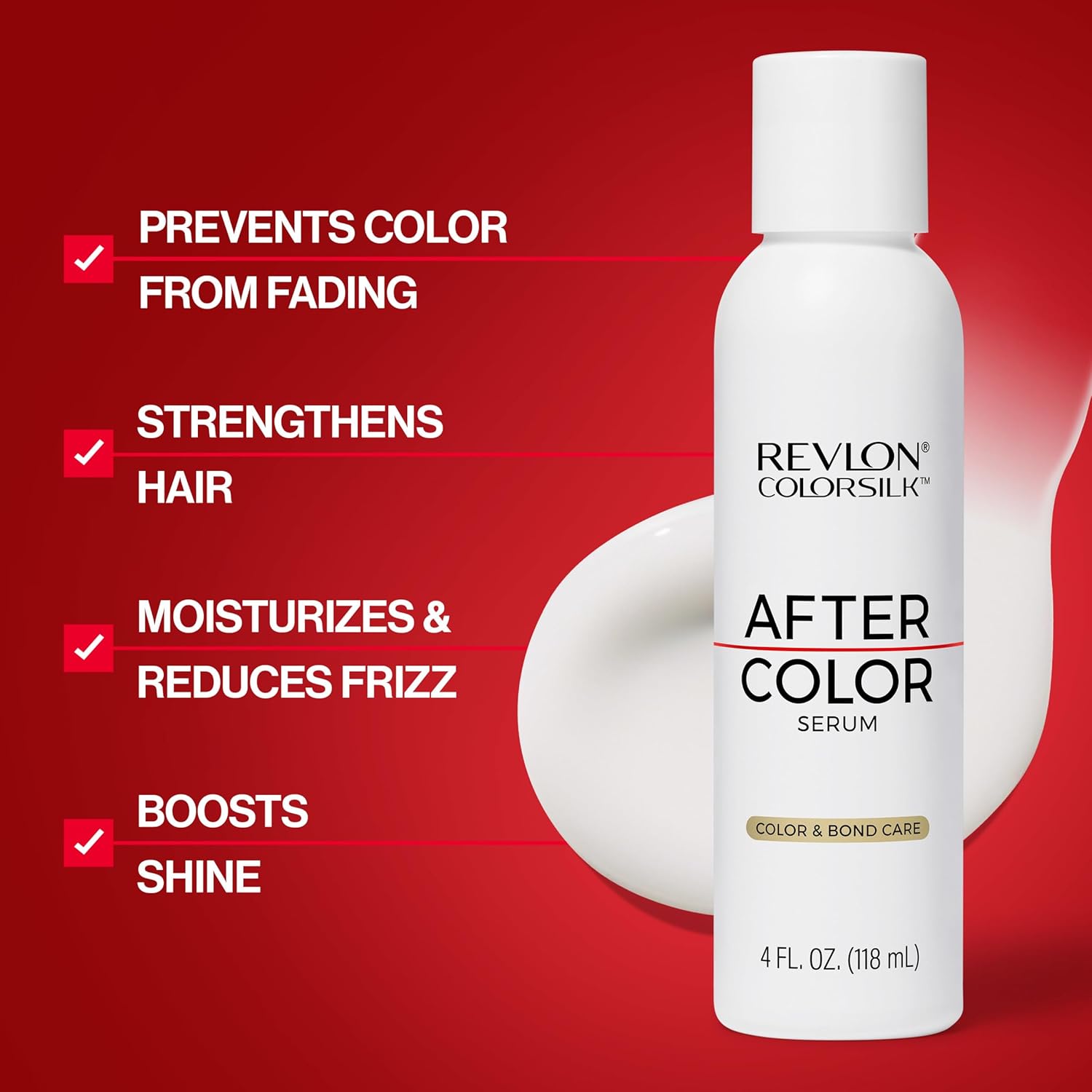REVLON ColorSilk After Color Shielding Serum, Frizz Control & Split End Repair, Hair Stregthening Treatment, For All Hair Colors & Types, 4 fl oz