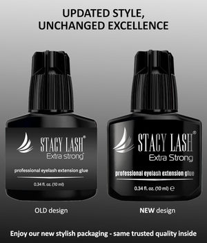 STACY LASH Extra Strong Eyelash Extension Glue (0.34fl.oz / 10ml) / 0.5-1 Sec Dry/Retention – 8 Weeks/Black Adhesive/Lash Tech Supplies + Glue Ring