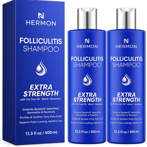 Hermon Folliculitis Shampoo for Itchy Scalp: Psoriasis, Dandruff & Seborrheic Dermatitis & Biotin – Soothes | Exfoliates | Reactivates Follicles 2 Packs