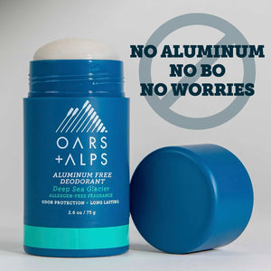 Oars + Alps Aluminum Free Deodorant for Men | Long Lasting Odor Protection, Clear & Free of White Residue, Anti-Chafing Smooth Glide, Dermatologist Tested, Deep Sea Glacier, 2pk, 2.6oz