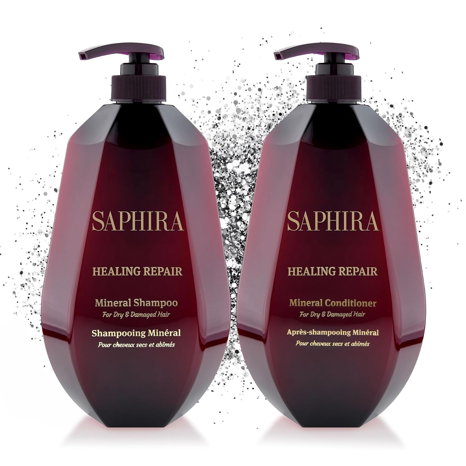 Saphira Healing Repair Shampoo & Conditioner Duo – Dead Sea Mineral Hair Repair Set for Dry & Damaged Hair – Hydrating Strength & Shine – Professional Hair Care (34oz/1 Liter)