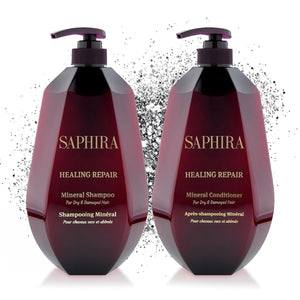 Saphira Healing Repair Shampoo & Conditioner Duo – Dead Sea Mineral Hair Repair Set for Dry & Damaged Hair – Hydrating Strength & Shine – Professional Hair Care (34oz/1 Liter)