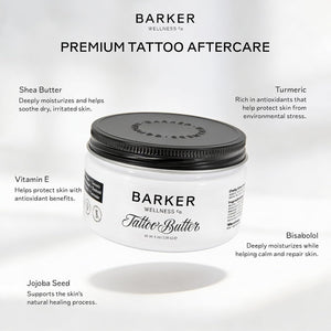 Barker Wellness Tattoo Butter for New & Old Ink – Natural Aftercare Balm with Shea Butter, Turmeric & Lavender – Vegan & Cruelty-Free Tattoo Moisturizer for Vibrant, Healthy Skin – 4oz.