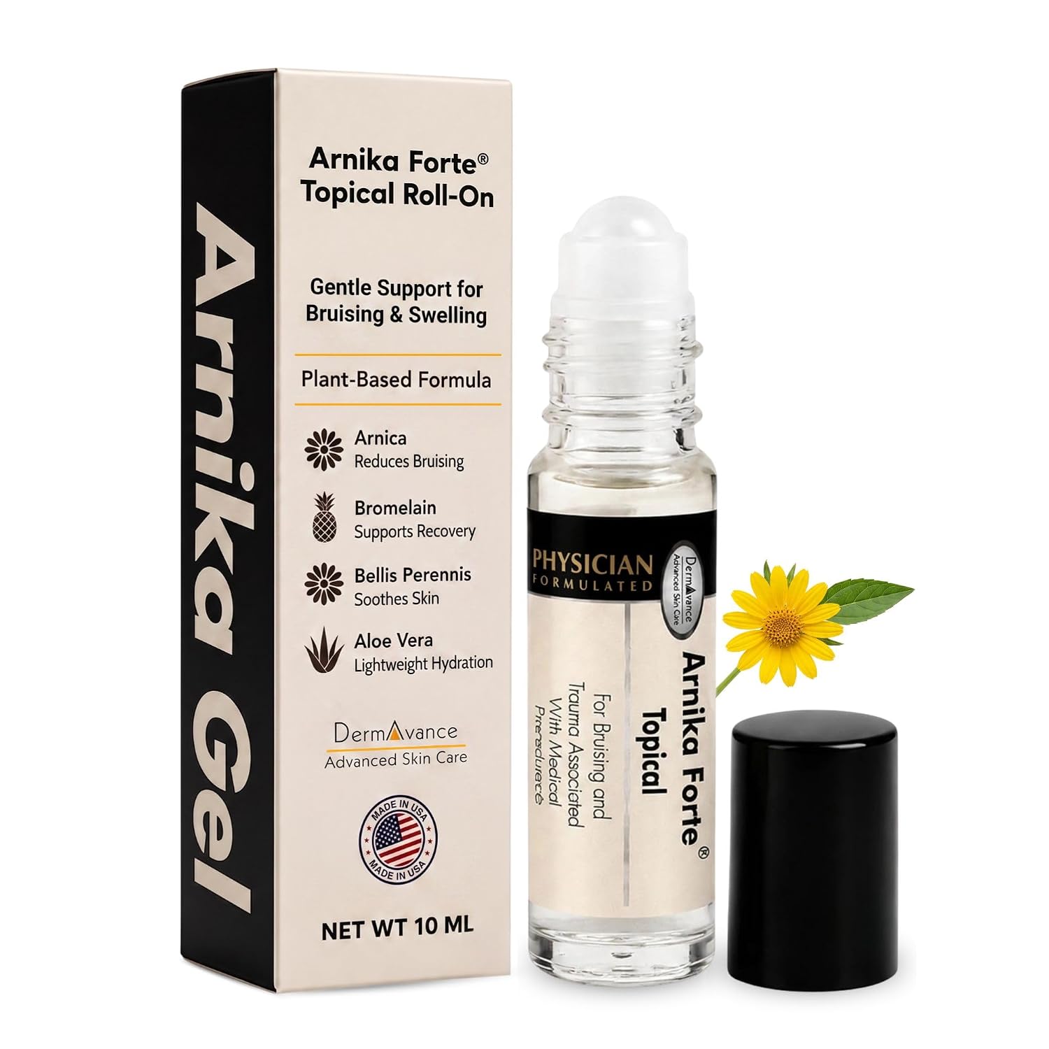Arnika Forte Topical Roll-On - Arnica Gel for Bruising - 10mL | Topical Arnica Gel Roll On, Arnica Bruise Gel for Bruising and Swelling, Plant Based Formula, Support Smoother-Looking Skin