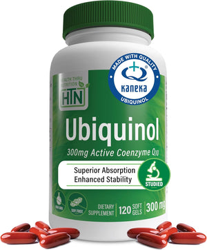 Health Thru Nutrition Ubiquinol 300mg 120 Softgels as Kaneka QH Reduced CoQ-10 | Stabilized - 3rd Party Tested | Enhanced Bioavailability | Cardiovascular & Mitochondria Function Support | Non-GMO