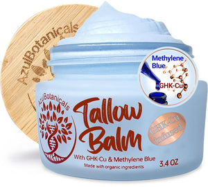Copper Peptide GHk-Cu & Methylene Blue Infused Whipped Grass Fed Tallow Balm, Fine lines, Wrinkles, Eczema, Acne, Full body Moisturizer, For All Skin, With Organic Ingredients (1.7oz)