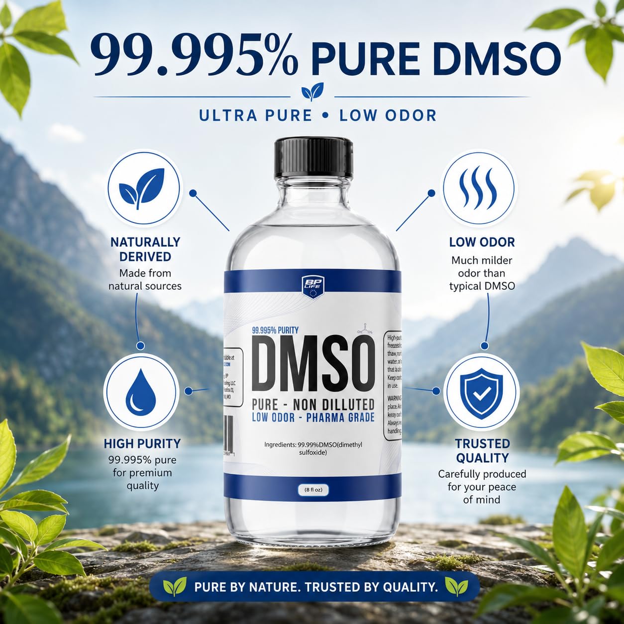 DMSO Liquid 99.9% Pure Low Odor, 8 oz Glass Bottle, Dimethyl Sulfoxide