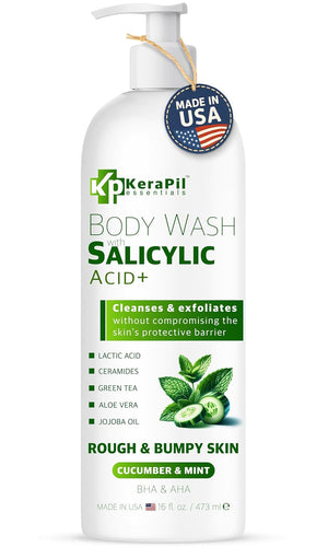 Salicylic Acid Body Wash - Skin Non-drying, Gentle Exfoliates Rough and Bumpy Skin, Body Acne Wash, BHA & AHA - Unscented Exfoliating Body Wash, Made in USA - (16 fl oz x 2)