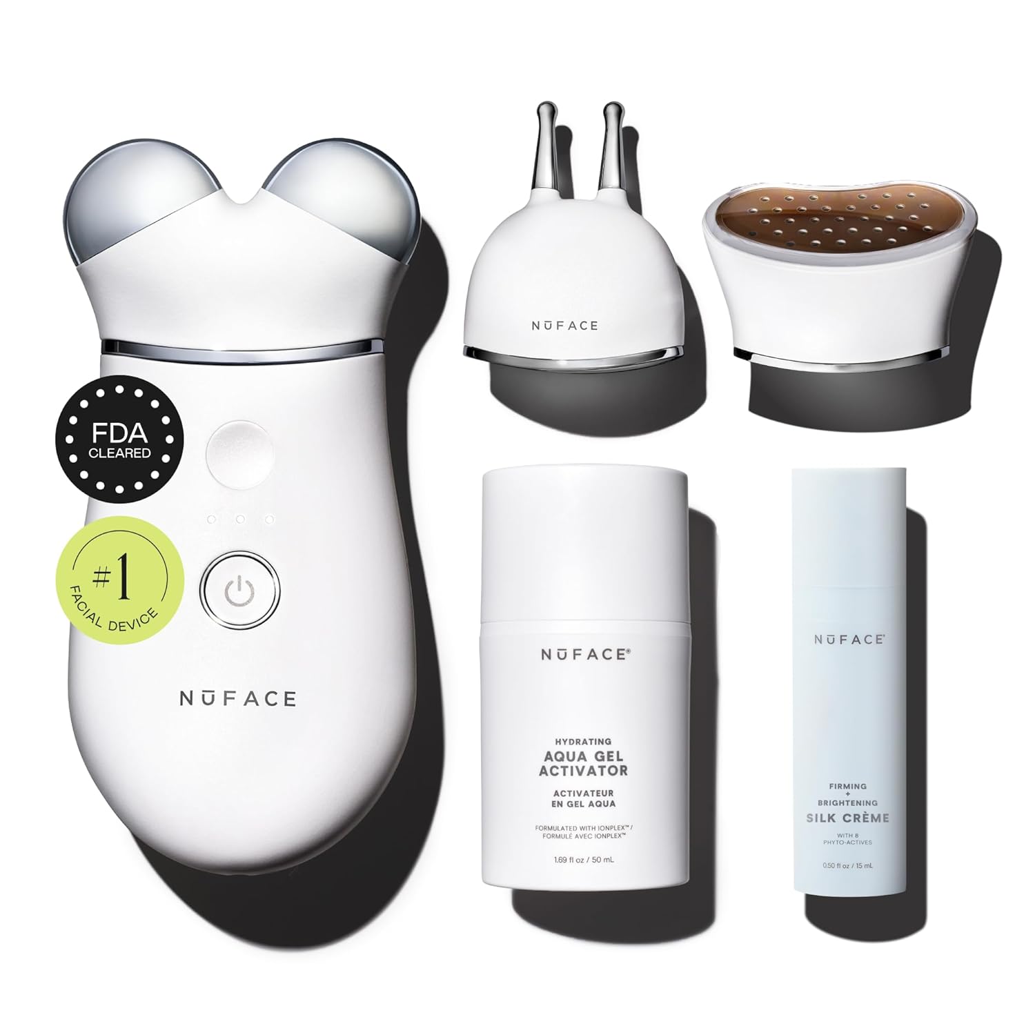 NuFACE Trinity+ Microcurrent Facial Device, Wrinkle Reducer + Effective Lip & Eye Attachment - FDA Cleared Face Toning Device for Targeted Treatment + Microcurrent Gel Activator & Silk Creme