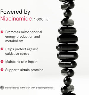 Tally Health NAD+ Supplement - 1000mg Niacinamide NAD Precursor for Cellular Energy, Metabolism & Healthy Aging - Supports Skin Hydration & Brain Health - Vegan, Non-GMO, Gluten-Free | 60 Capsules
