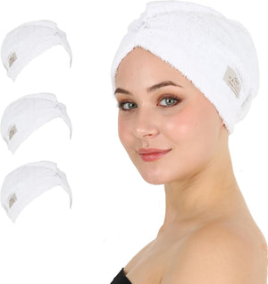 HALLEY Cotton Hair Towel Wrap (3 Packs) Super Absorbent Fast Drying Turbans for Thick, Wet Hair with Button (Black, Grey, Pink)
