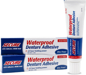 Secure Sensitive Denture Adhesive Cream, Zinc Free Glue, 1.4 oz, 4 Pack | Aloe Vera & Myrrh to Nourish Your Gums - Uppers, Lowers & Partials - Waterproof & Zinc Free - Less Adhesive, More Hold