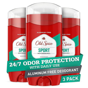 Old Spice Aluminum Free Deodorant For Men, High Endurance, 24/7 Sweat Defense & Odor Protection, 24/7 Freshness & Lasting Scent, Sport Scent, 3.0 oz (Pack of 3)