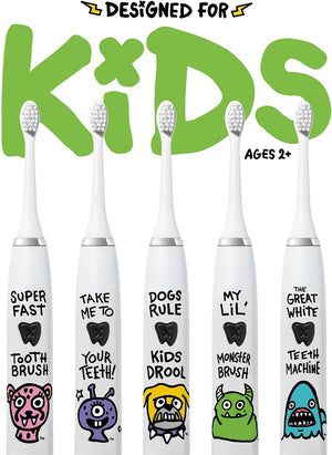 Made by Dentists Kids Electric Toothbrush - Rechargeable Vibrating Toothbrush with Timer, Includes 6 Replacement Heads, Gently Cleans Teeth, Kid & Toddlers Age 2+, Monster