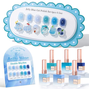 Double Rhythm 6 Pcs 15 ML Gel Polish Set Same Color Same Bottle Soak Off Gel Polish Kit Nail Art Manicure Salon DIY at Home for Women (Jelly Burgundy Red Glitter Silver -T6-56)