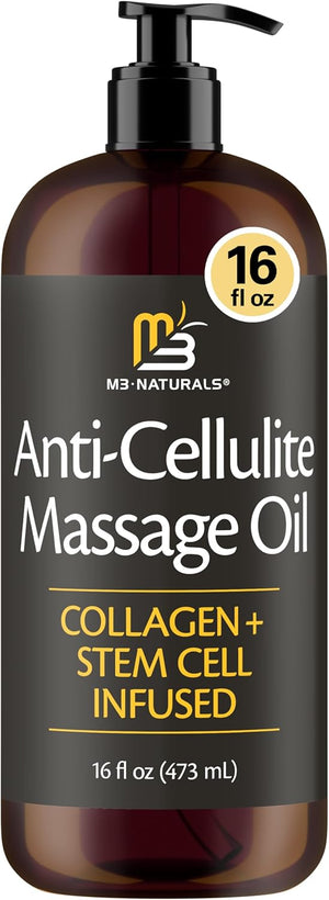 Anti Cellulite Massage Oil and Firm Dry Brush Kit | Collagen & Stem Cell Skin Tightening Kit | Radiant Body Care Kit for Women by M3
