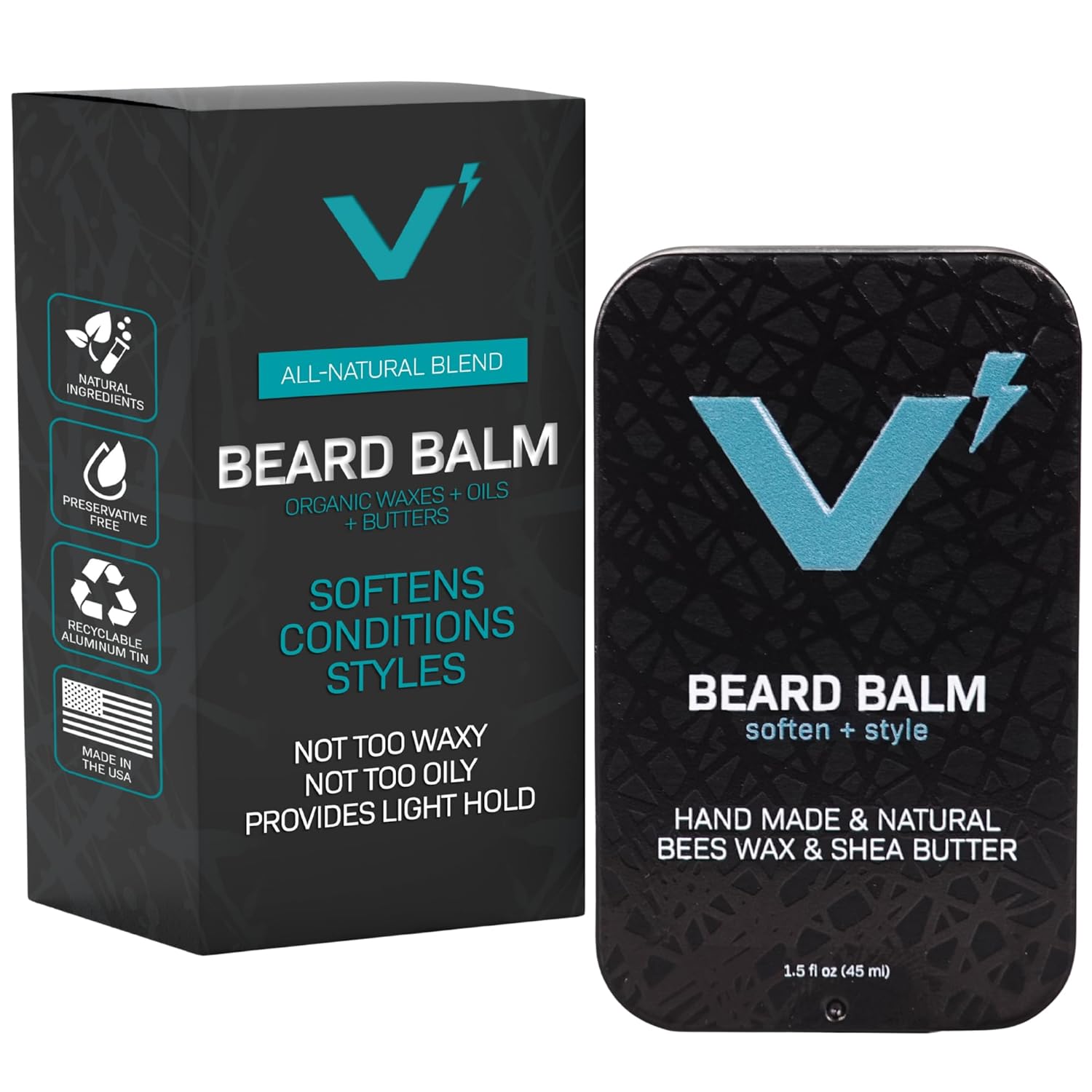 VOLT Grooming Beard Balm for Men, Organic Oils, Bees Wax, Mango & Shea Butter, Beard Care Moisturizer Leave in Conditioner for Beards, Natural Ingredients, Softens & Styles, Fragrance Free, 1.5 Oz