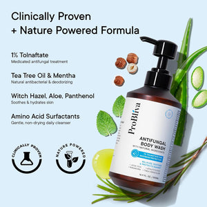 Antifungal Body Wash Treatment Soap – Antibacterial Wash for Jock Itch, Ringworm, Back Acne, Tinea & Foot Odor – Medicated Skin Relief Cleanser Gel with Tea Tree Oil & Tolnaftate for Men and Women