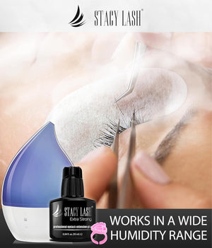 STACY LASH Extra Strong Eyelash Extension Glue (0.34fl.oz / 10ml) / 0.5-1 Sec Dry/Retention – 8 Weeks/Black Adhesive/Lash Tech Supplies + Glue Ring