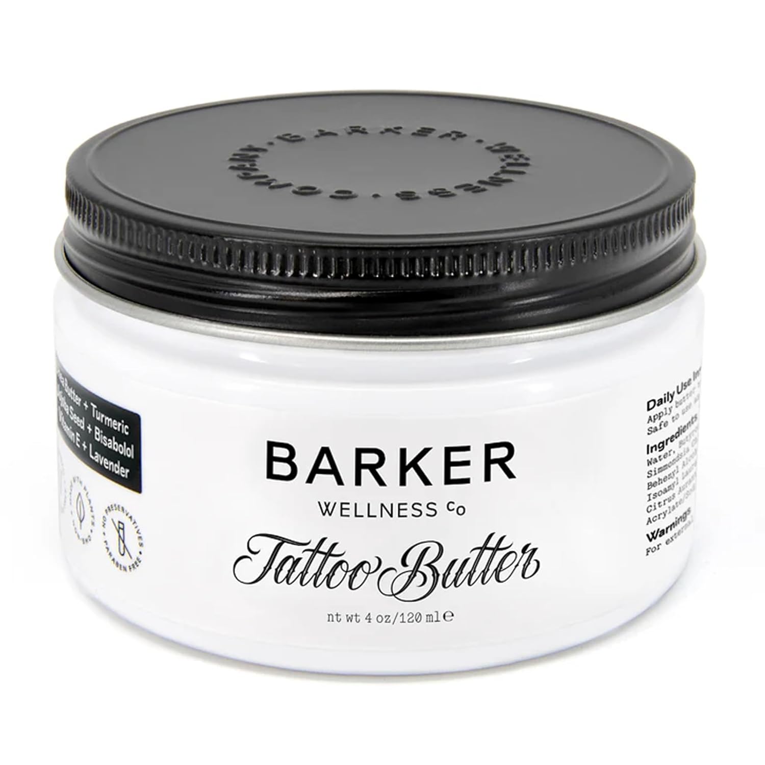Barker Wellness Tattoo Butter for New & Old Ink – Natural Aftercare Balm with Shea Butter, Turmeric & Lavender – Vegan & Cruelty-Free Tattoo Moisturizer for Vibrant, Healthy Skin – 4oz.