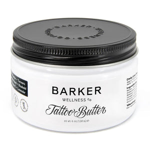 Barker Wellness Tattoo Butter for New & Old Ink – Natural Aftercare Balm with Shea Butter, Turmeric & Lavender – Vegan & Cruelty-Free Tattoo Moisturizer for Vibrant, Healthy Skin – 4oz.
