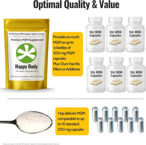 Organic Sulfur Crystals | 99.9% Pure MSM | Joints, Hair & Skin | 1 Pack | Organic Sulfur Crystals | 99.9% Pure MSM | Joints, Recovery, Hair, Skin & Much More | 100% Additive-Free | By Happy Body™