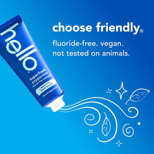Hello Superfresh Natural Peppermint Fluoride Free Toothpaste for Bad Breath, 5 Oz, Minty Bad Breath Toothpaste, SLS Free, Vegan, Helps Whiten Teeth by Removing Surface Stains (Pack of 3)