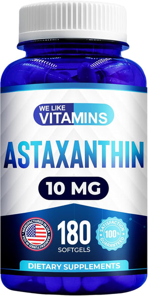 We Like Vitamins Astaxanthin 10mg Softgel - Highly Potent Astaxanthin Supplements from Haematococcus Pluvialis - Improves Eye, Joint, Skin Health & Energy Levels - 60 Count, 2 Month Supply