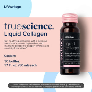 TrueScience Liquid Collagen Drink for Glowing & Firmer Looking Skin, Collagen Peptides Supplement for Women & Men, Anti-Aging, Skin Hydration & Radiance Support, 10 Bottles x 1.7 fl oz