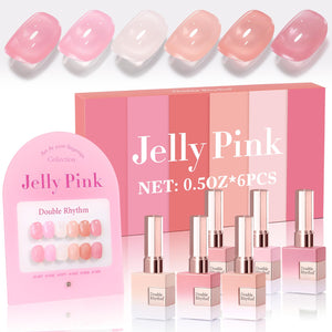 Double Rhythm 6 Pcs 15 ML Gel Polish Set Same Color Same Bottle Soak Off Gel Polish Kit Nail Art Manicure Salon DIY at Home for Women (Jelly Burgundy Red Glitter Silver -T6-56)