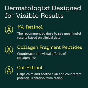 Aramore 1% Retinol Peptide Serum for Face with Collagen Peptides (30ml) | 1% Retinol & Collagen Peptides Visibly Reduce the Look of Wrinkles, Discoloration & Loss of Firmness, Patented Delivery
