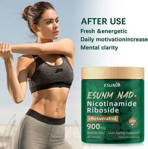 ESUNM Liposomal NAD+ Supplement with Resveratrol, NMN Supplement NAD Resveratrol Support Cellular Health, Stamina & Healthy Aging,Third-Party Tested，80 Capsules