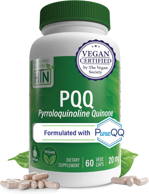 Health Thru Nutrition PQQ 20mg 120 Servings Pyrroloquinoline Quinone as PureQQ | Promotes Mitochondrial Biogenesis | Certified Vegan | Non-GMO Gluten Soy Free Capsules| Clean Label PQQ Supplement