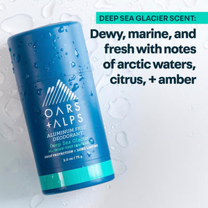 Oars + Alps Aluminum Free Deodorant for Men | Long Lasting Odor Protection, Clear & Free of White Residue, Anti-Chafing Smooth Glide, Dermatologist Tested, Deep Sea Glacier, 2pk, 2.6oz