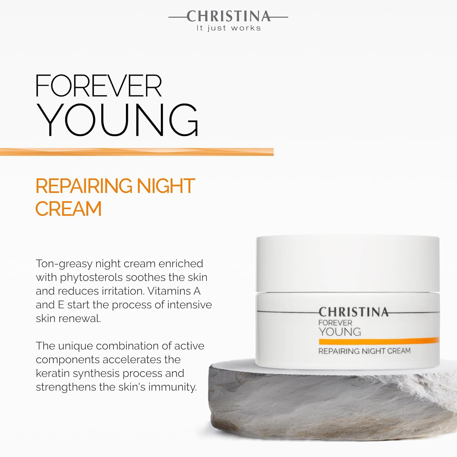 -CHRISTINA- Forever Young Repairing Night Cream - 50ml - Lightweight & Non-Oily Retinol Cream with Peptides, Vitamins A & E for Overnight Hydration - For All Skin Types