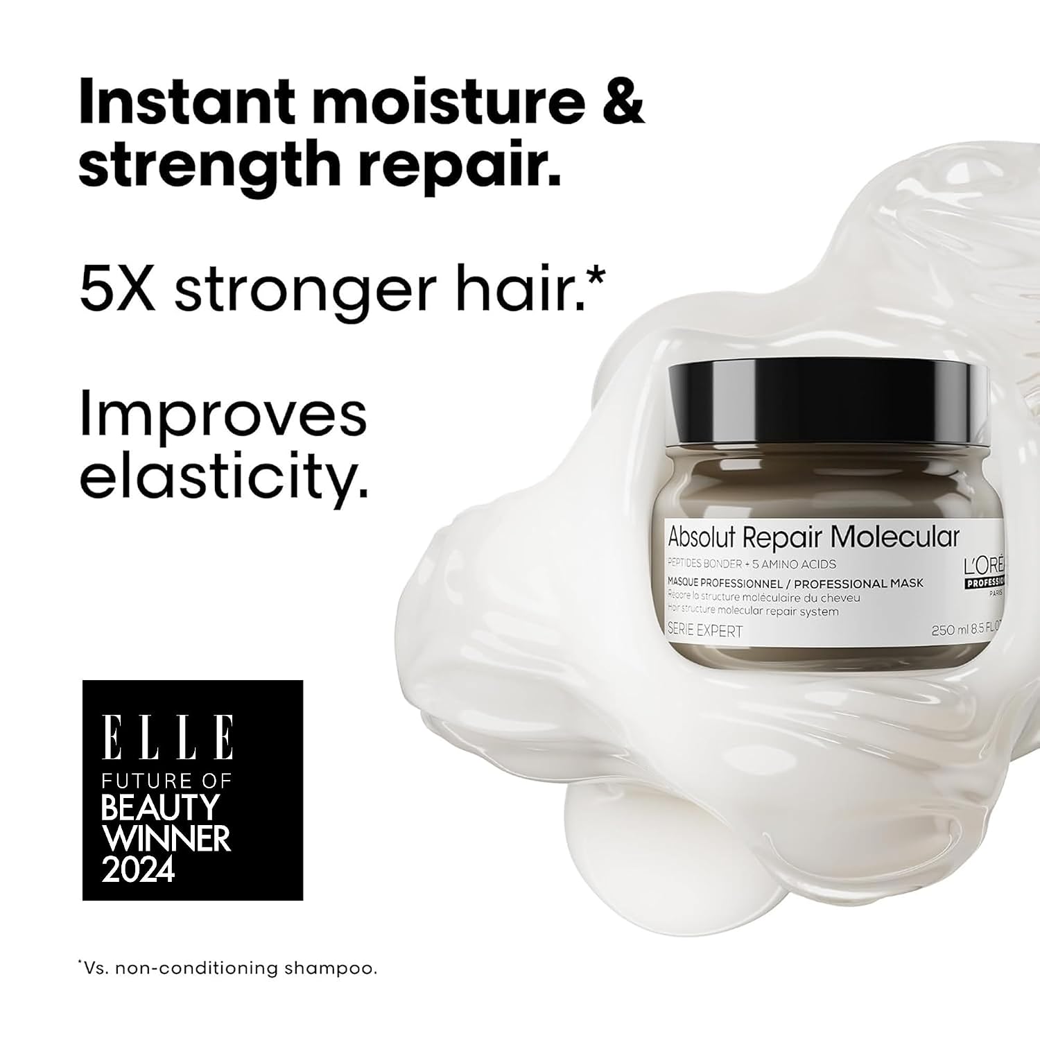 L'Oréal Professionnel Paris Absolut Repair Molecular Hair Mask - Bond Building & Repair, For All Color Treated and Damaged Hair, With Peptide Bonder & Amino Acids