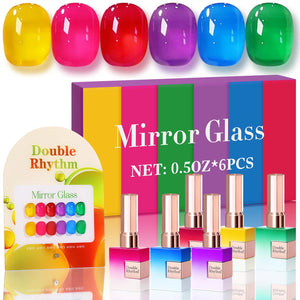 Double Rhythm 6 Pcs 15 ML Gel Polish Set Same Color Same Bottle Soak Off Gel Polish Kit Nail Art Manicure Salon DIY at Home for Women (Jelly Burgundy Red Glitter Silver -T6-56)