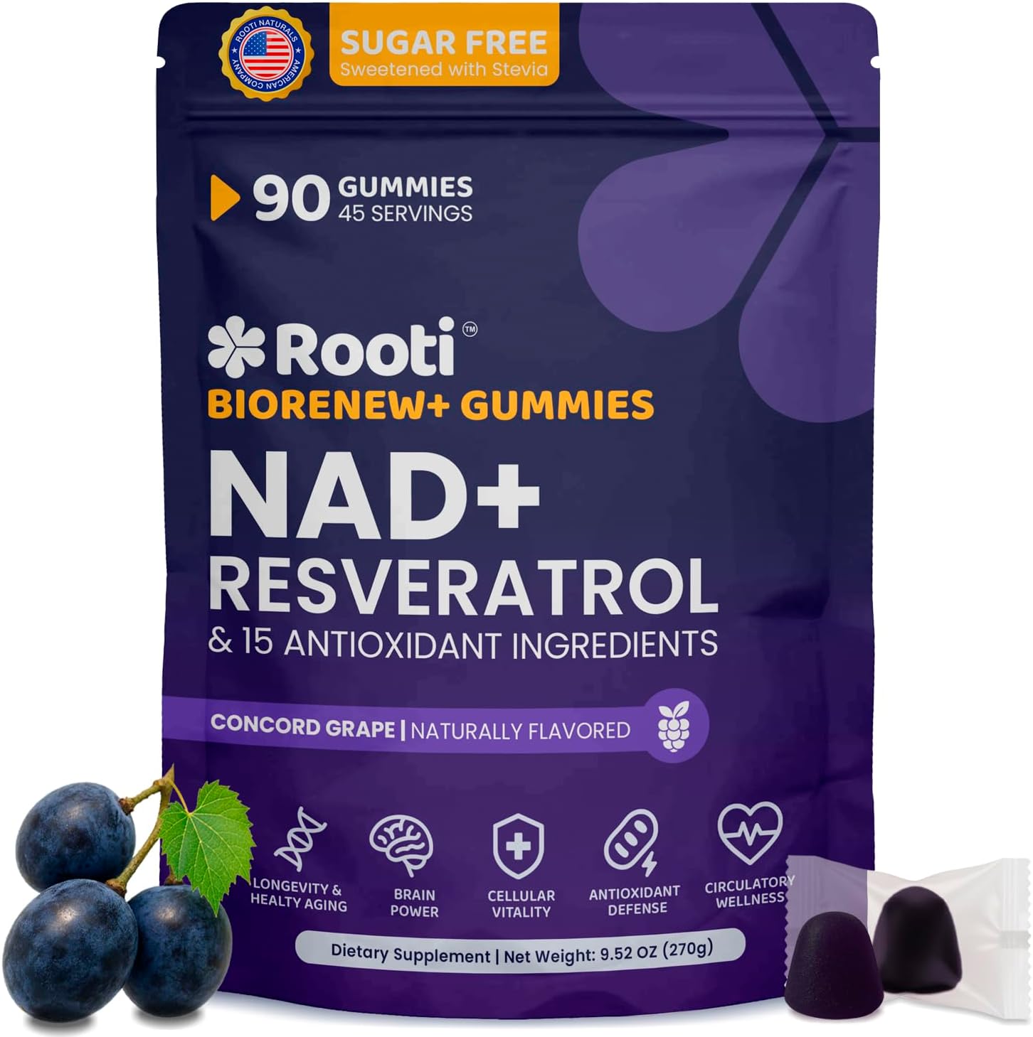 NAD+ Resveratrol Complex Gummies, 500mg of TMG, (45 Servings), Quercetin, Curcumin, Berberine & Antioxidants | Advanced Plant-Based Formula for Daily Cellular Balance & Longevity Nutrition
