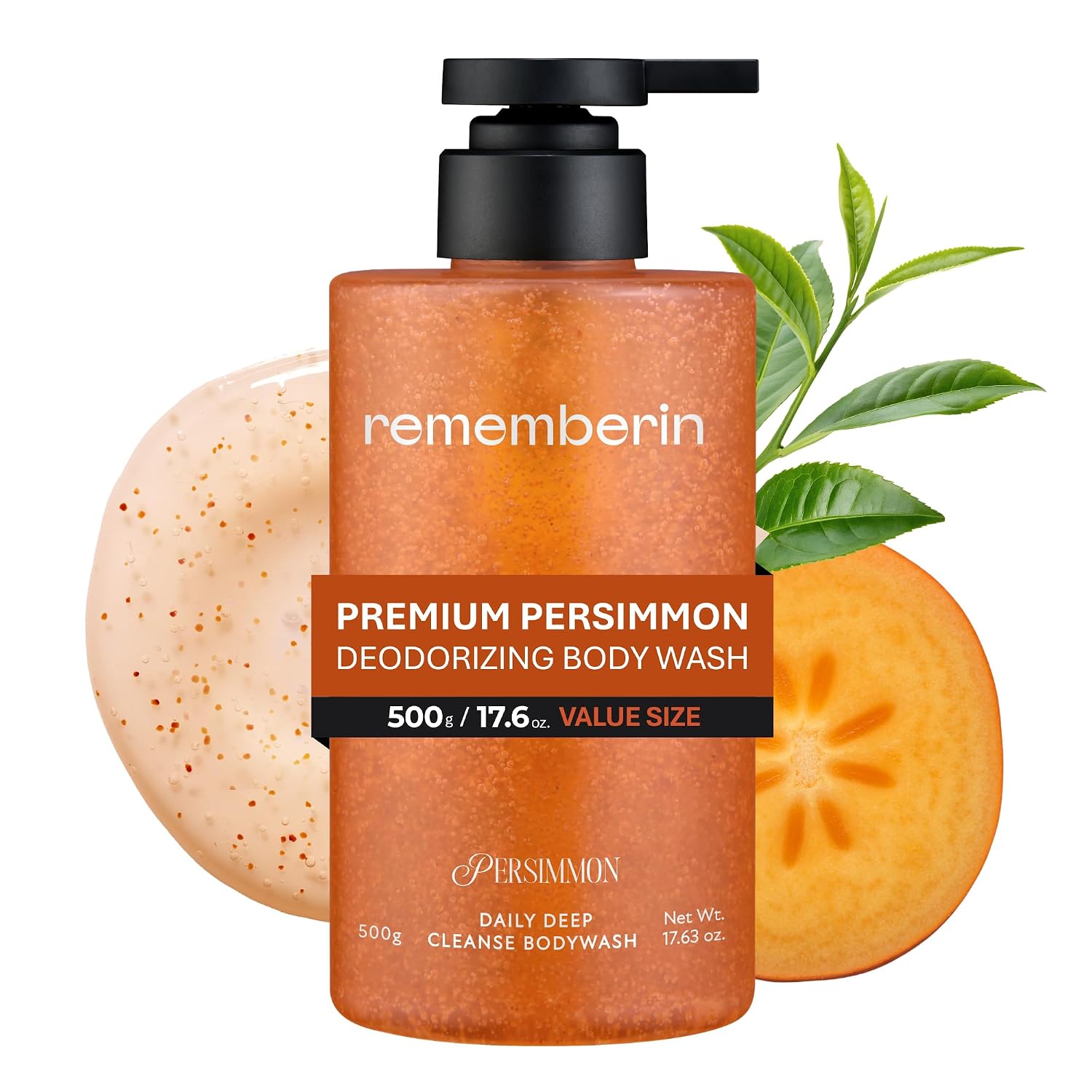 Body Wash for Aging Body Odor & Nonenal – Korean Fermented Persimmon Extract, Reduces Body Odor up to 92.3%, CICA & Ceramide for Sensitive Skin, Sulfate-Free (17.6 oz / 500g)
