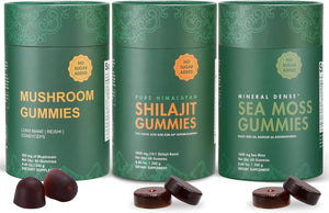 Bundle of Shilajit, Sea Moss & Mushroom Gummies with Lions Mane, Reishi, Cordyceps, Ashwagandha, 75%+ Fulvic Acid, 92+ Minerals All in 1 Supplements (1 Pack)