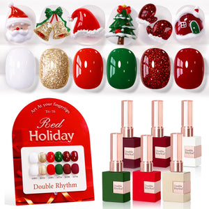 Double Rhythm 6 Pcs 15 ML Gel Polish Set Same Color Same Bottle Soak Off Gel Polish Kit Nail Art Manicure Salon DIY at Home for Women (Jelly Burgundy Red Glitter Silver -T6-56)
